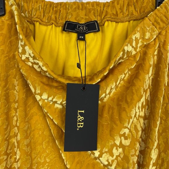 L&B sheer maxi skirt velvet animal print lined long front slits exotic yellow 2X - Picture 9 of 9